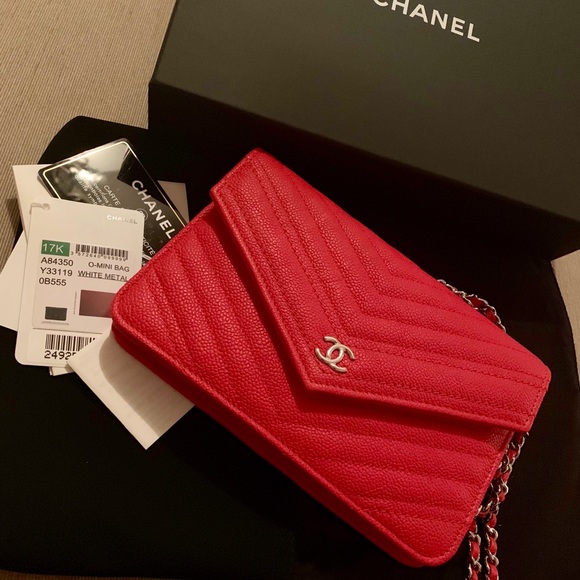 Chanel O-Mini Red Caviar Chevron Quilted WOC NEW!! - Picture 7 of 8